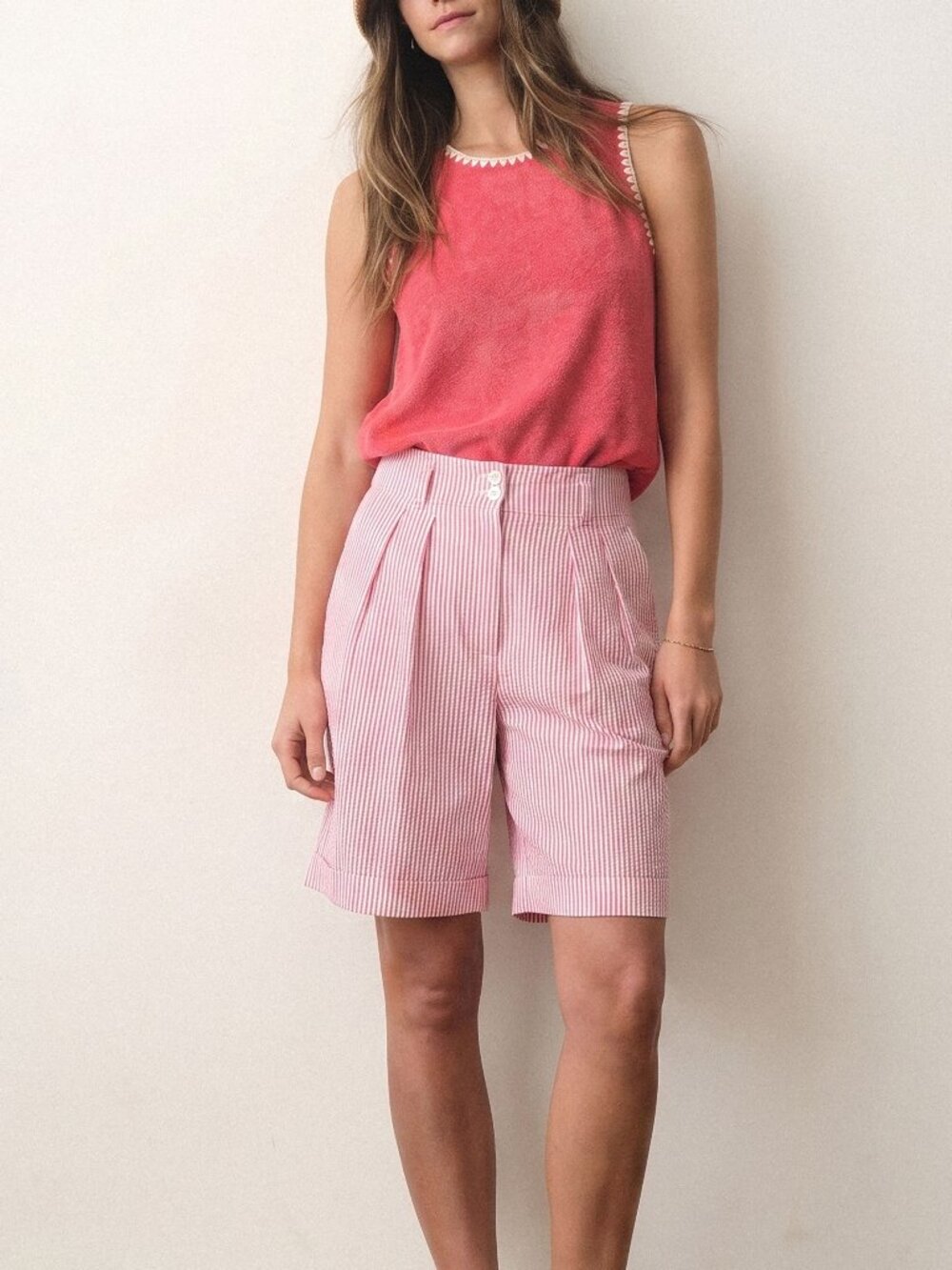 VTG 80s 90s Jones New York Shorts High Waisted Pink White Stripe Pleated NWT 4